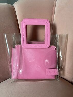STAUD Pink Clear Square Handle Tote with Pink Pouch